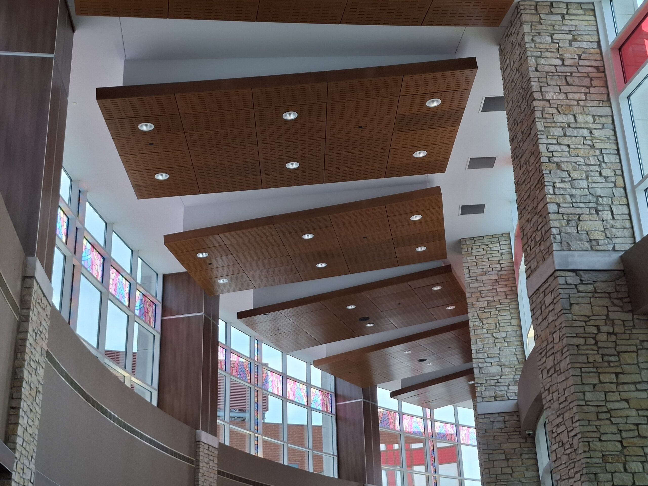 Interior ceiling and stone columns at Mount Carmel St. Ann’s Hospital in Westerville, OH